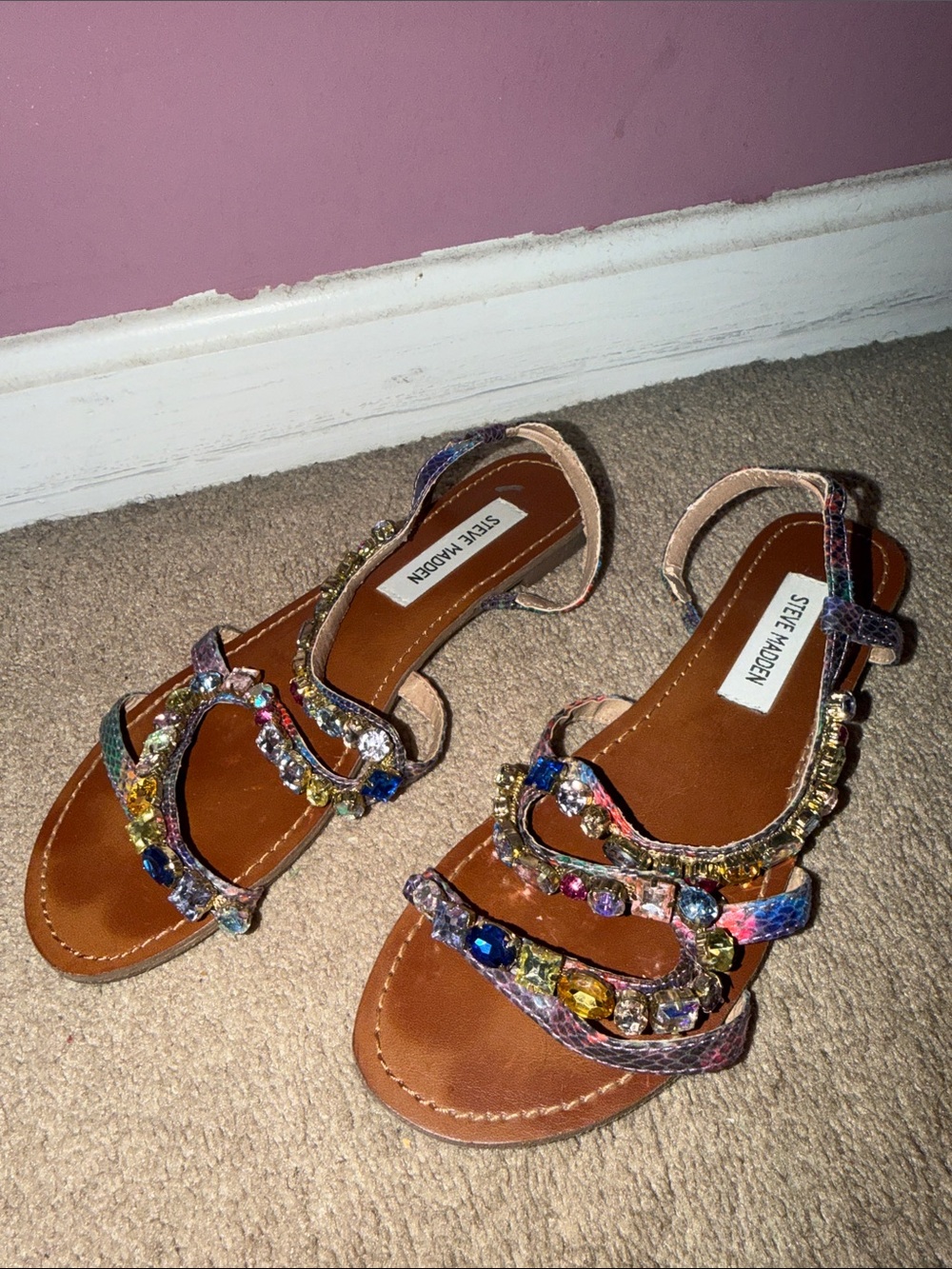 Steve Madden Multicolor Jeweled Strappy Flat Sandals - Picture 3 of 4